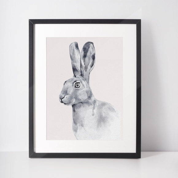 Watercolor Bunny Hare Portrait Wall Art Illustration Print Poster Unframed - Picture 6 of 6